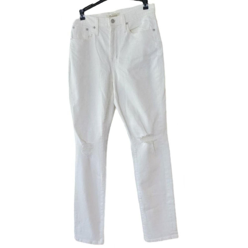 Madewell NWT High Rise Skinny Jeans Cream Distressed‎ Knee H6371 Size 26 Womens